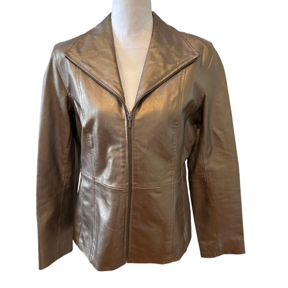 B by Bernardo Leather Jacket Metallic Champagne Bronze M